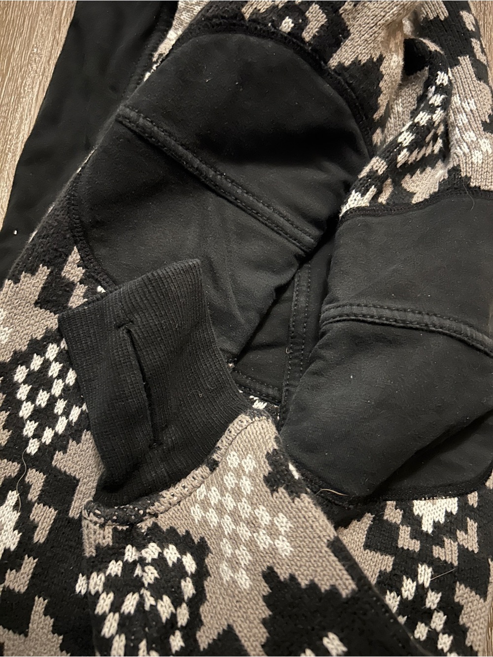 lululemon athletica Black Scuba Hoodie with Monochrome Patterned Knit - Picture 3 of 4